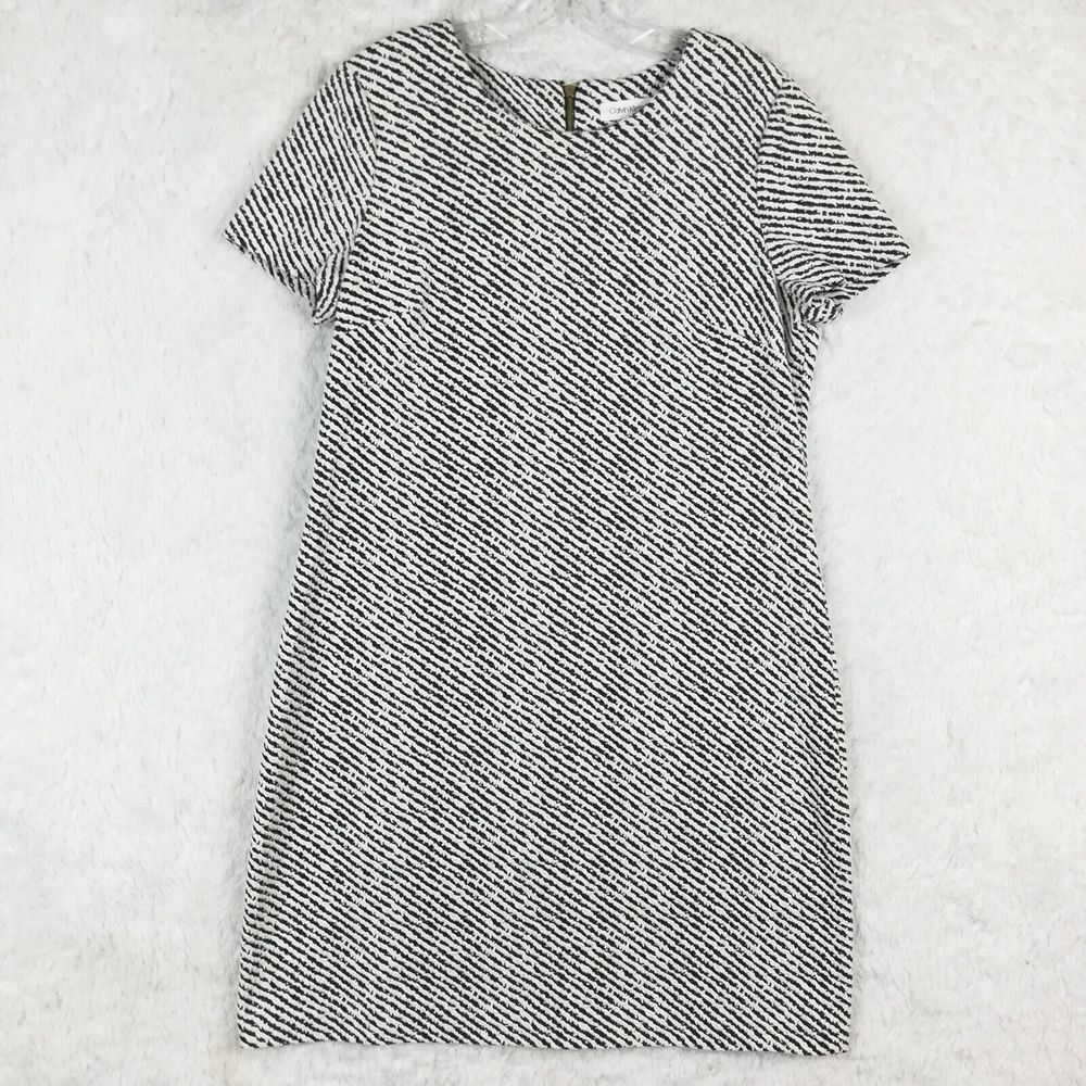 Calvin Klein Womens Dress Short Sheath Ponte Black White Cocktail Mini 12